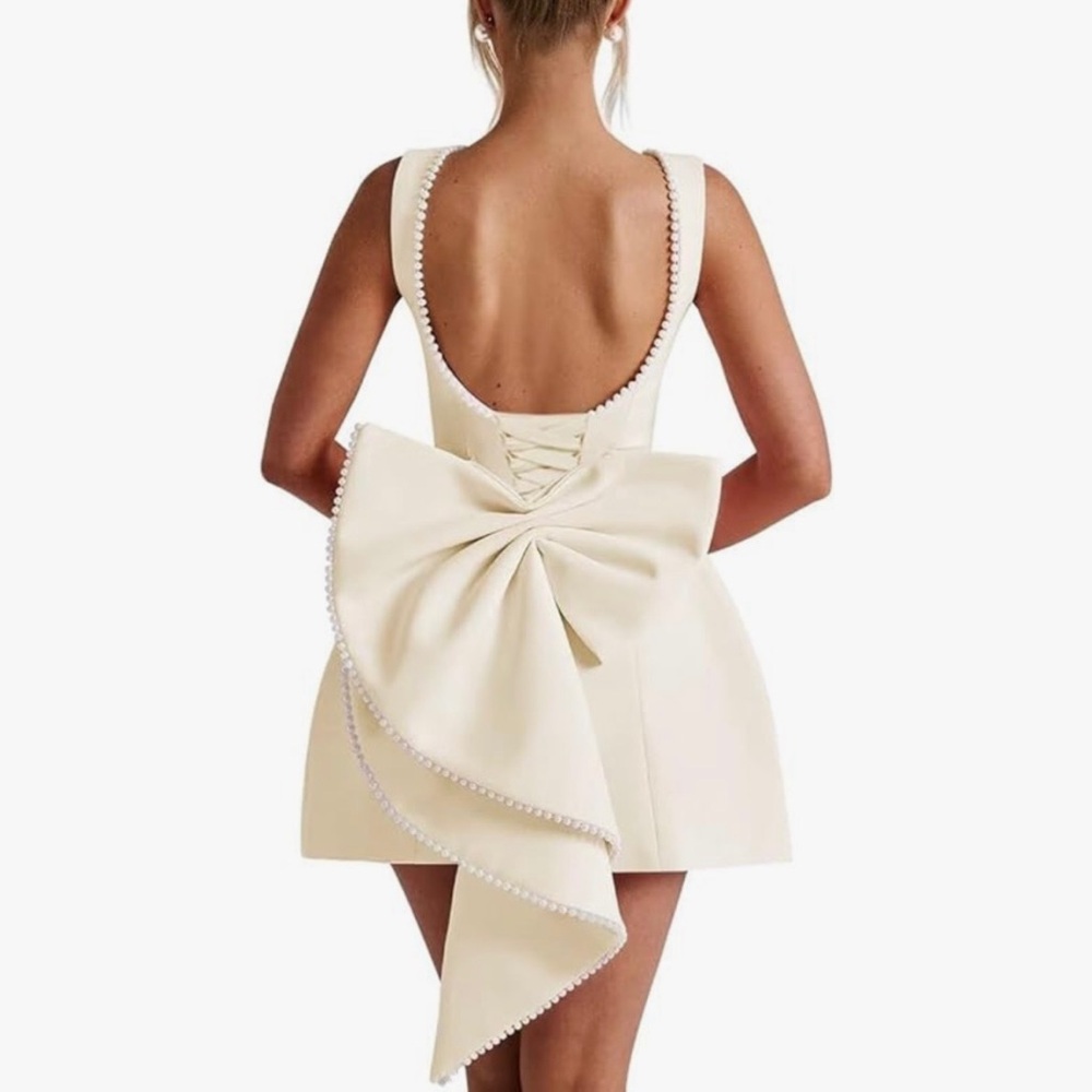 Elegant Cream Bow-Back Dress
